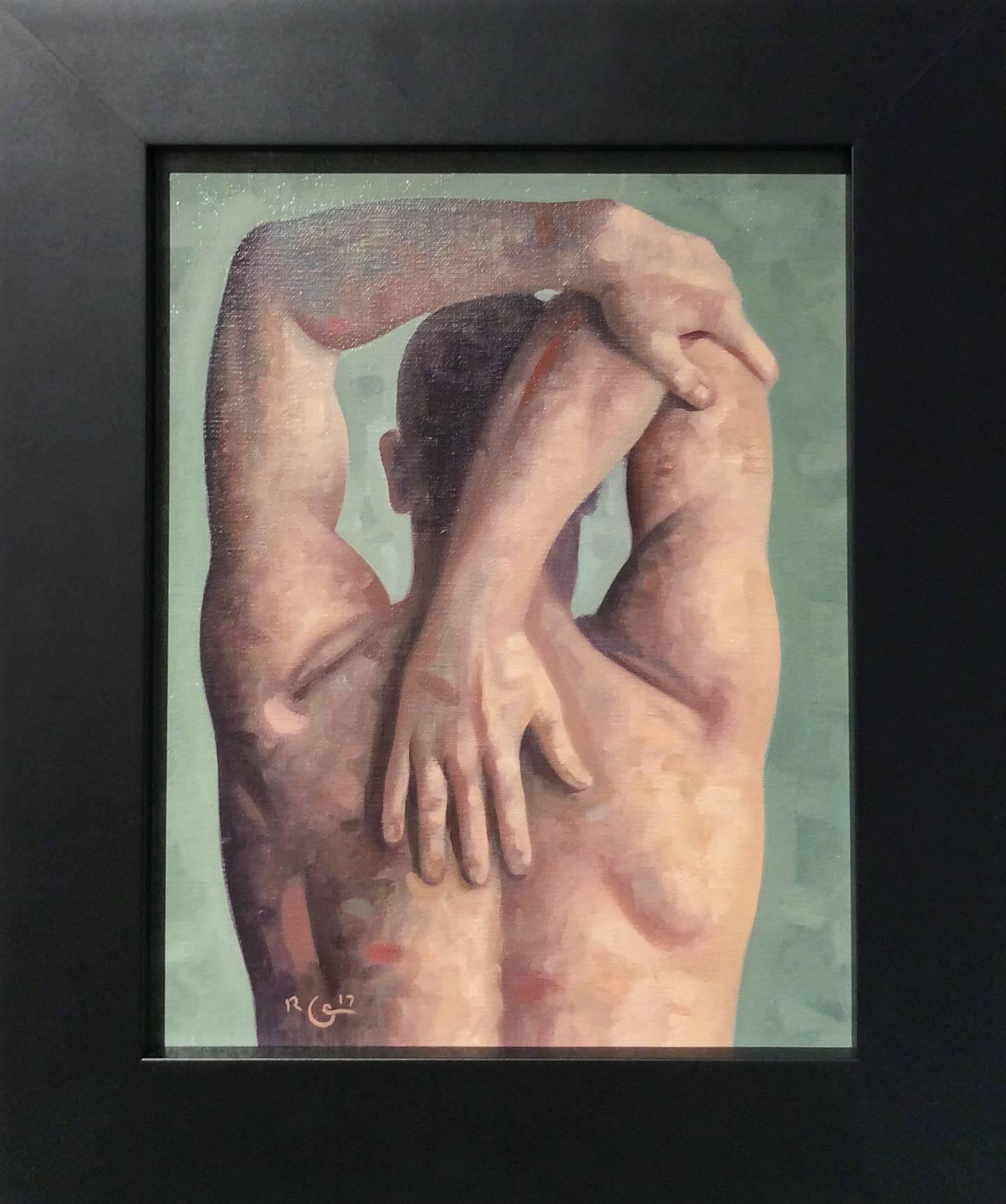 Robert Goldstrom Figurative Painting - Anatomy Study 4 (Modern Figurative Oil Painting, Back of Male Nude in Frame)