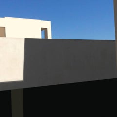White Facade: Architectural Inkjet Print of White Minimalist Building & Blue Sky