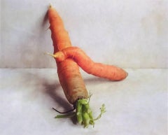 Carrots (Color Still Life Photograph of Orange Vegetable on White, Wood Frame)
