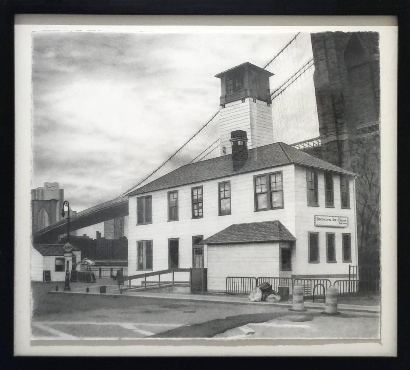 Eileen Murphy Landscape Art - Brooklyn Ice Cream Factory (Realistic Industrial Cityscape Pencil Drawing) 