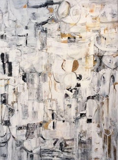 Night Music I (Modern Abstract Symbolist Style Painting in White, Back and Gold)