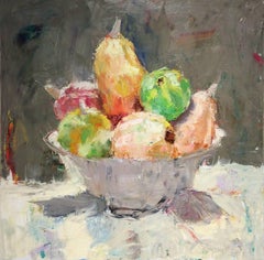 Fruit Bowl Still Life II (Square Still Life Oil Painting on Canvas)