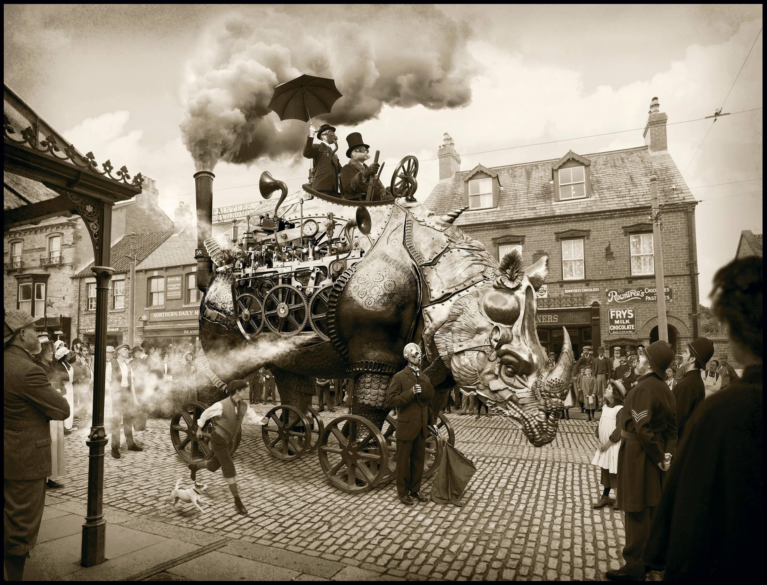 The Astonishing Steam Rhinomotive (Surreal Antique-Style Manipulated Photograph