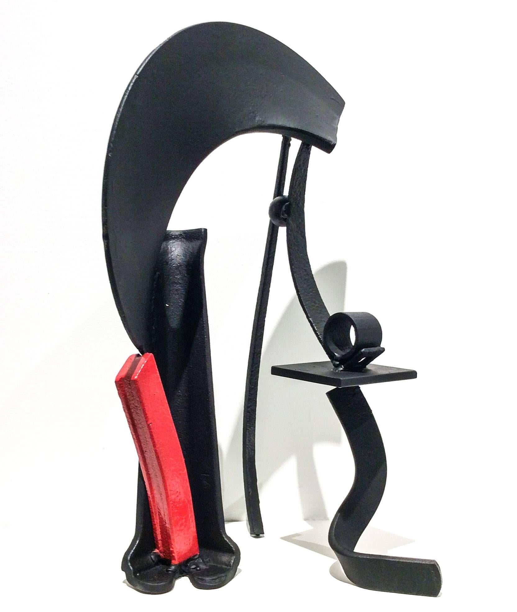Offering (Abstract Minimalist Mid Century Modern Steel Sculpture in Black & Red)