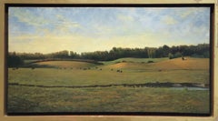 Landscape with Cows (Realistic Panoramic Oil Landscape Painting on Canvas)