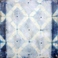 The Space Between (Square Abstract Indigo Silk 
Encaustic Work on Panel)