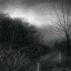 Used Edgeland VII (Small Charcoal Landscape Drawing of Country Field & Sky) 