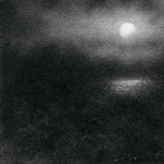 Nocturne (Realistic Black Charcoal Landscape Drawing of Moon & Country Field)
