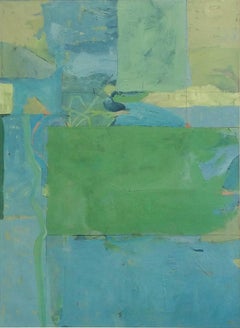 Untitled No. 4 (Mixed Media Work on Canvas in Turquoise and Chartreuse)