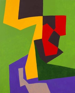 Dactyl (Contemporary Abstract Painting in Yellow, Green, Red, Purple & Black)