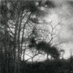Edgeland XXXII (Disegno di paesaggio realistico in bianco e nero con carboncino nero)