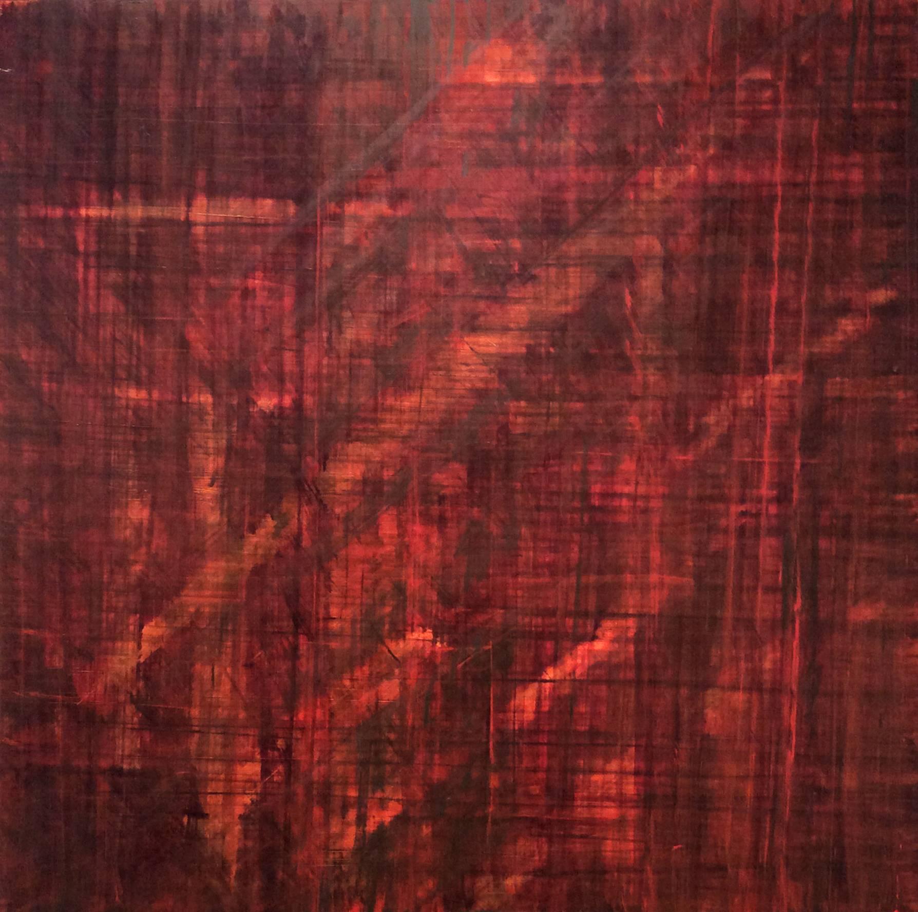 Ginny Fox Abstract Painting – Minimalistisches Farbfeldgemälde in Crimson (C16-16)