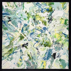 Early July (Contemporary Abstract Expressionist Painting in White, Green & Blue)