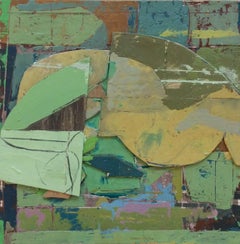 Green Sheets #1 (Small Earth Toned Abstract Encaustic Painting on Wood Panel)