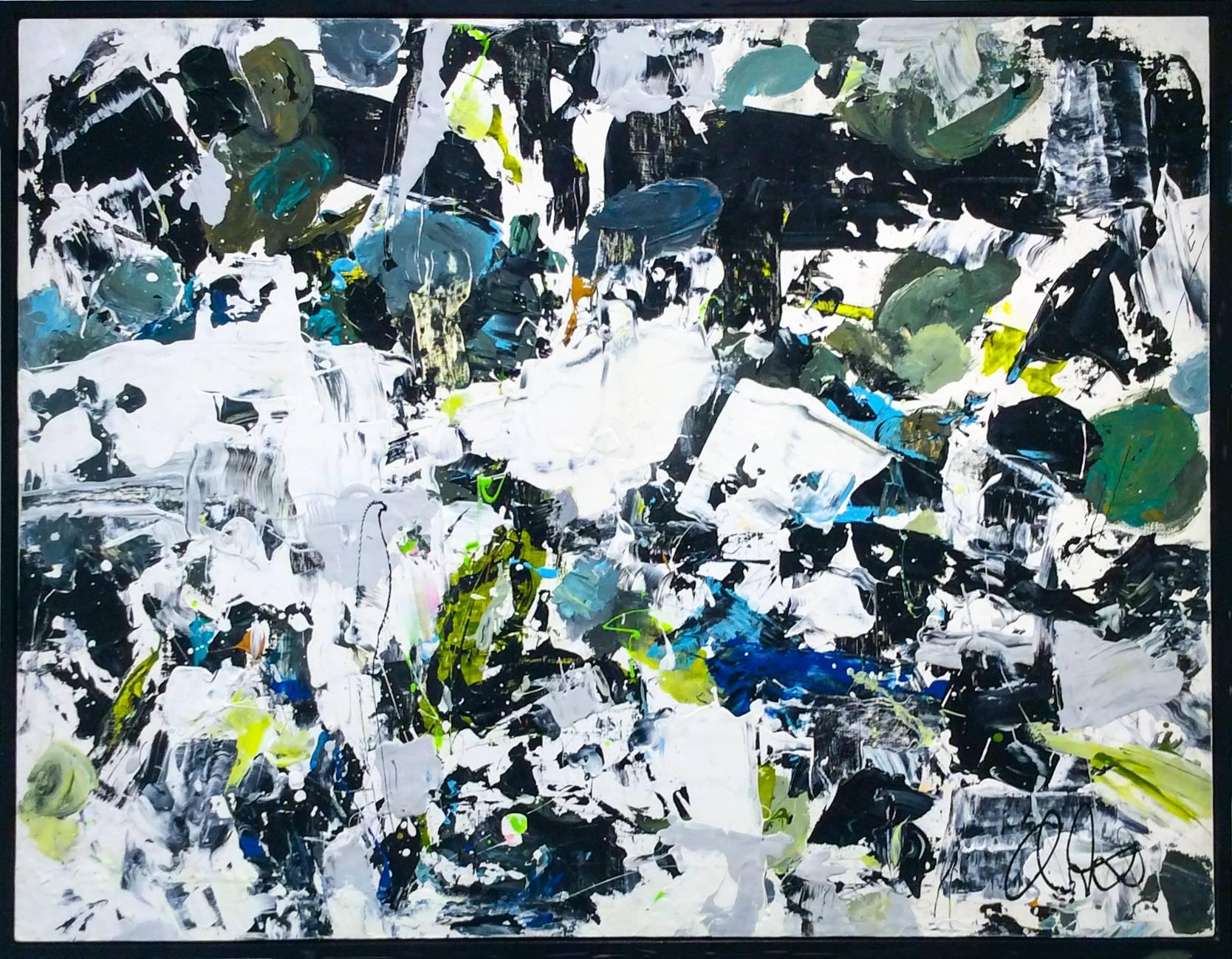 Adam Cohen Abstract Painting - Orchestra (Large Abstract Expressionist Painting in Blue, Black, White & Green)