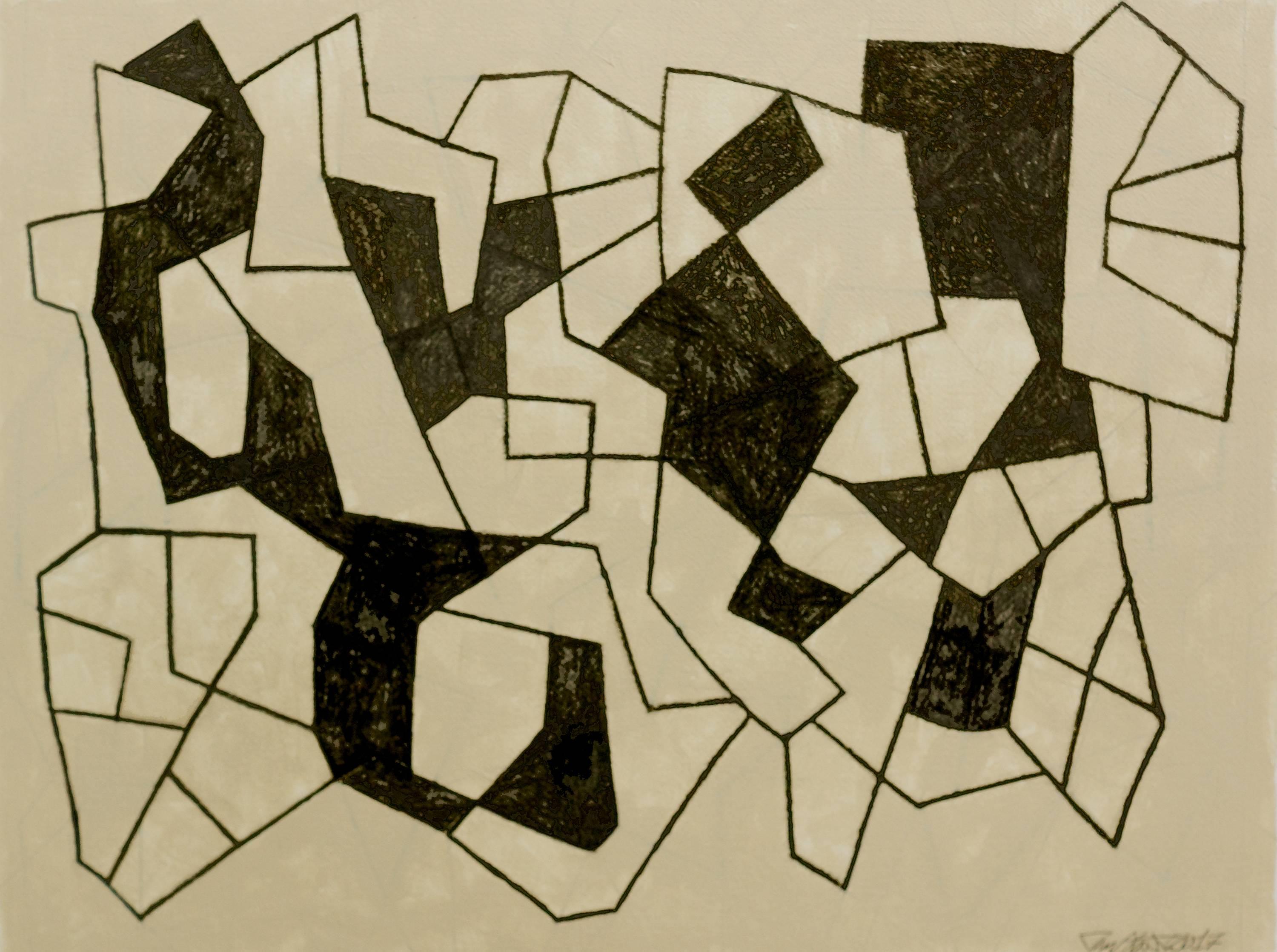 Black and White Abstract Graphite Drawing, Untitled 21