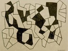Schwarzweiße abstrakte Graphitzeichnung in Schwarz und Weiß, ohne Titel 21