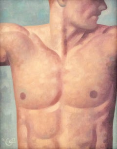 Anatomy Study 32 (Modern Figurative Painting, Chest of Male Nude in Black Frame)