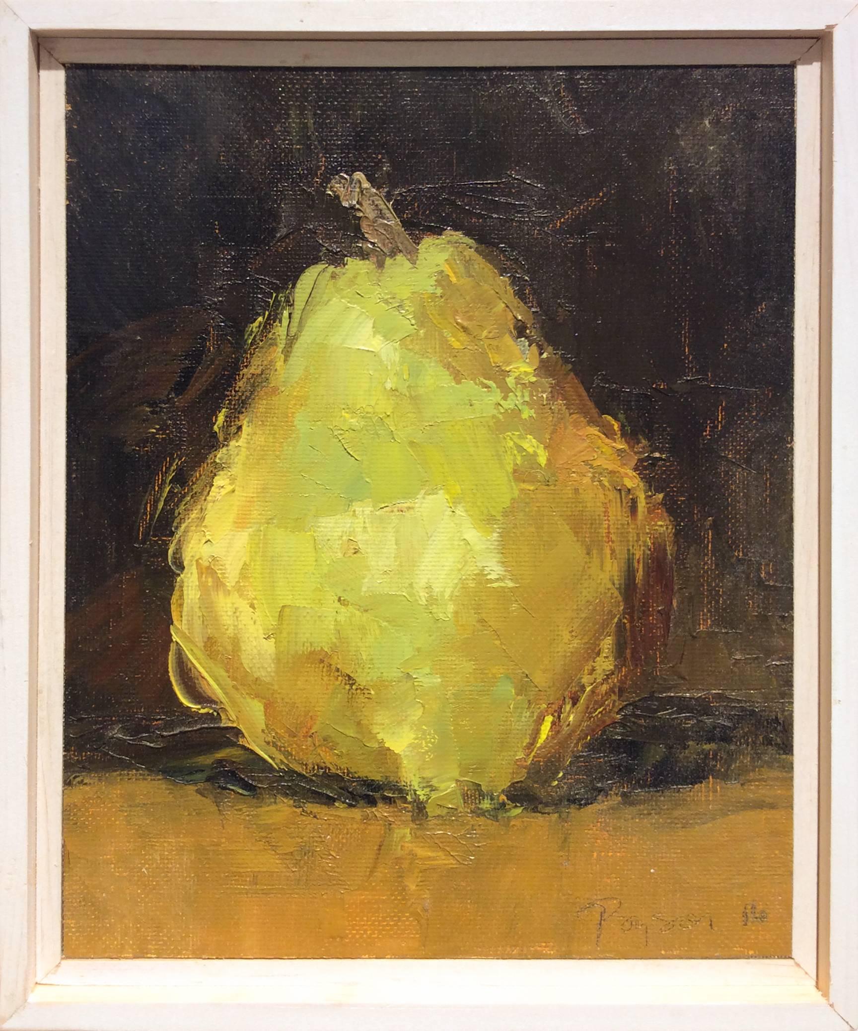 Dale Payson Still-Life Painting - Pear (Modern Impressionistic Fruit Still Life Painting of Light Green Pear)