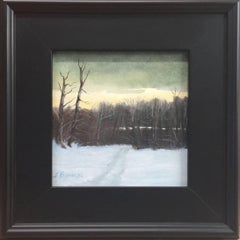 Fading Light (Small Oil Winter Landscape Painting on Canvas in Black Frame)