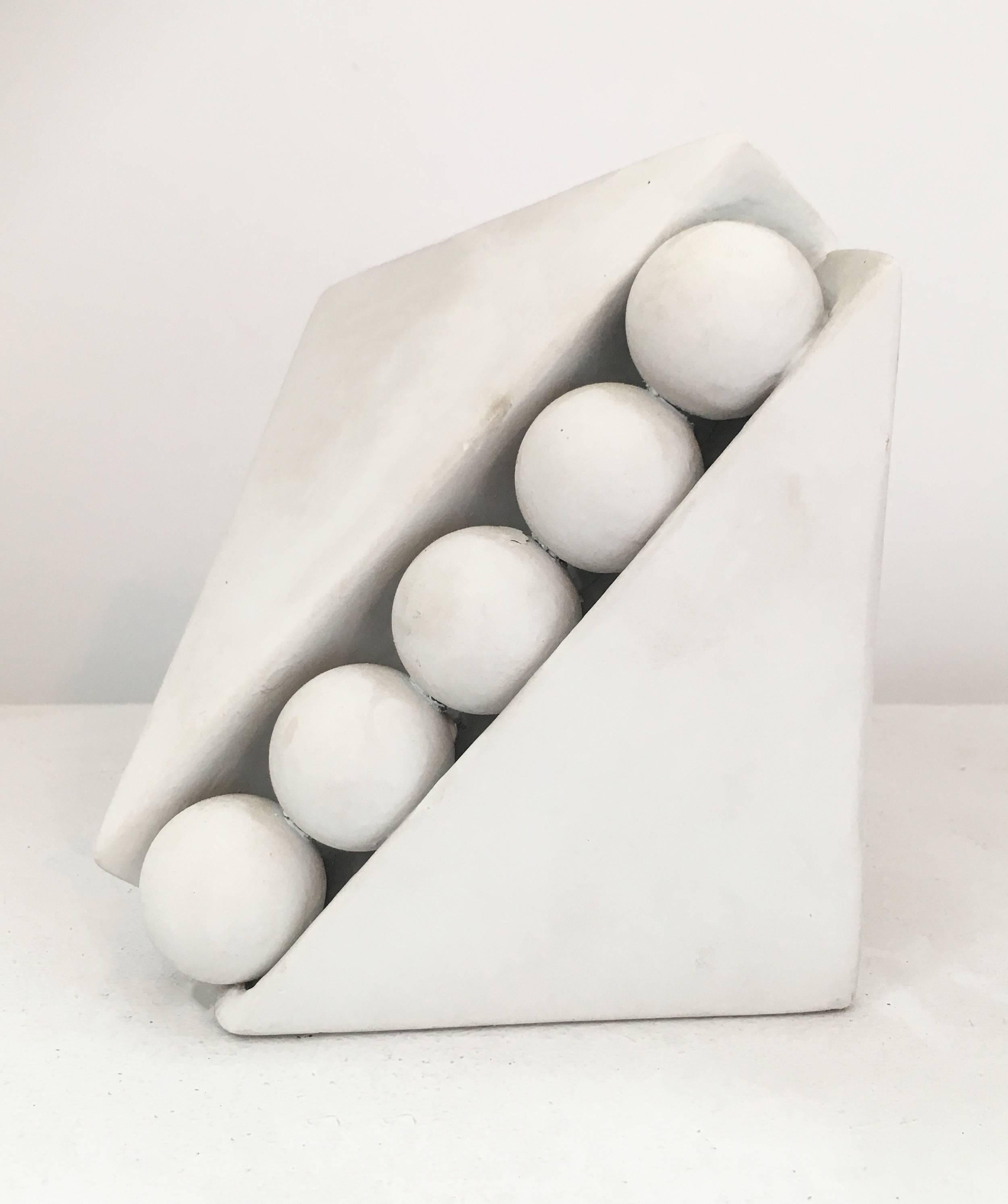 Leon Smith Abstract Sculpture - Sequestered (Small White Abstract Mid Century Modern Wood & Copper Sculpture)
