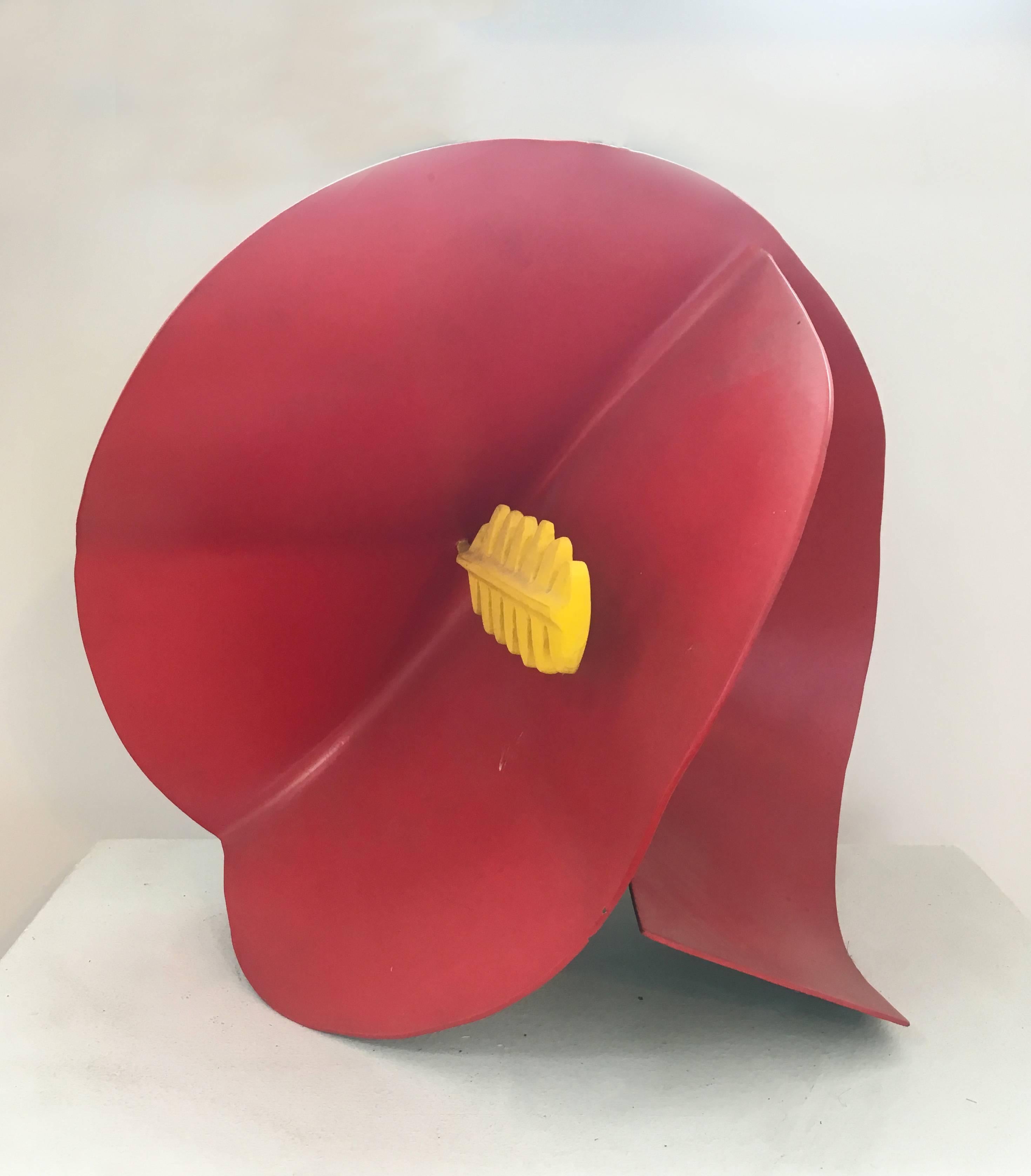 Leon Smith Abstract Sculpture - Georgia (Small, Abstract Mid Century Modern Metal Sculpture of Red Flower)