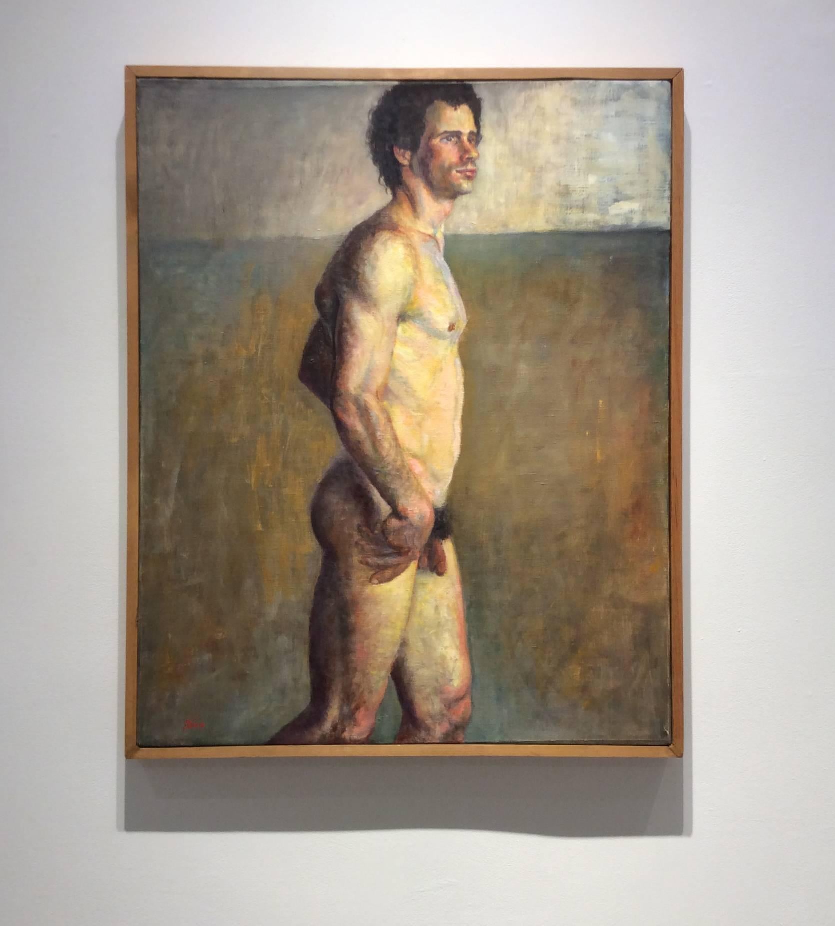 Untitled (Portrait of a Standing Male Nude, Oil on Canvas) - Contemporary Painting by Juliet Teng