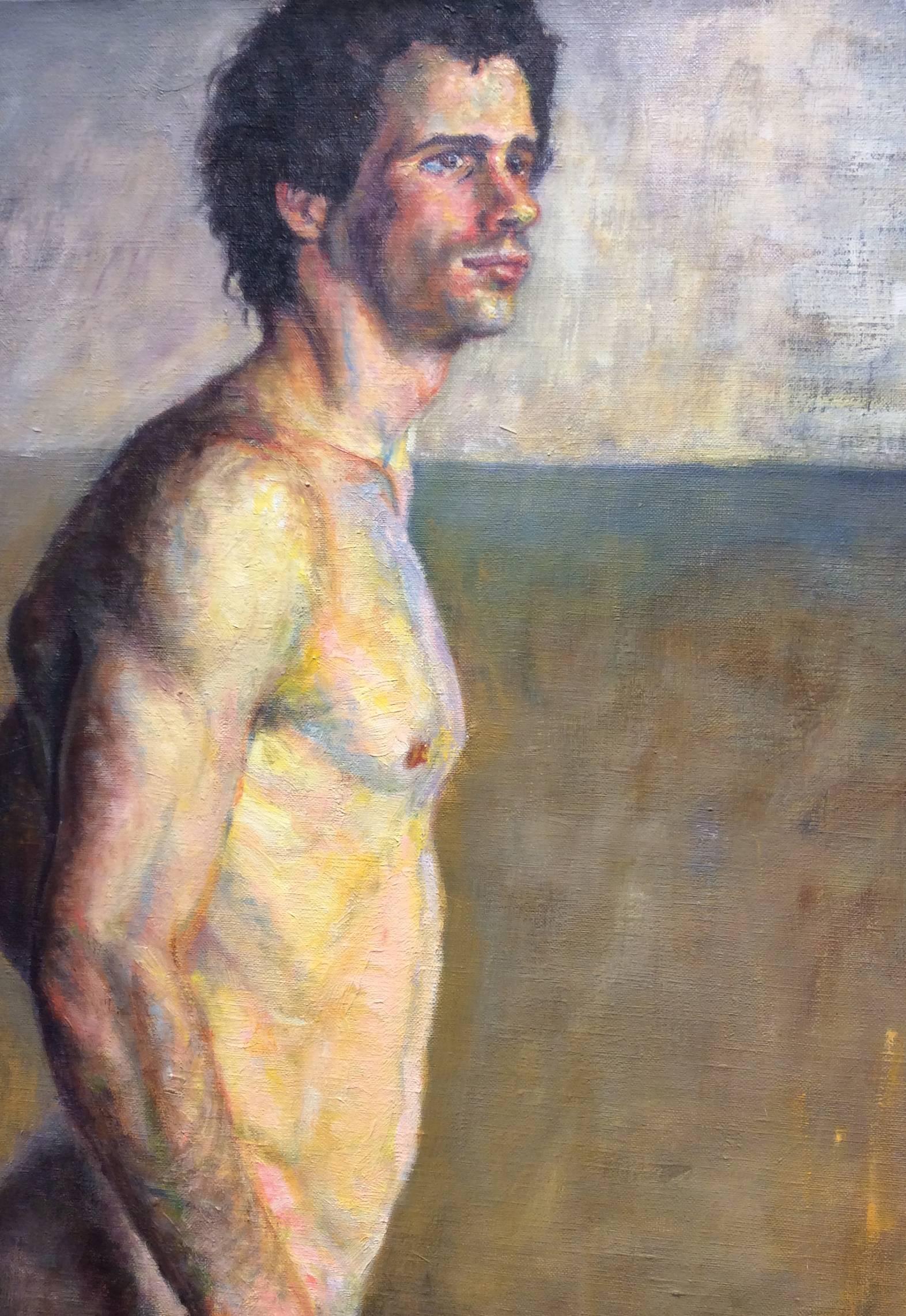 Untitled (Portrait of a Standing Male Nude, Oil on Canvas) - Painting by Juliet Teng