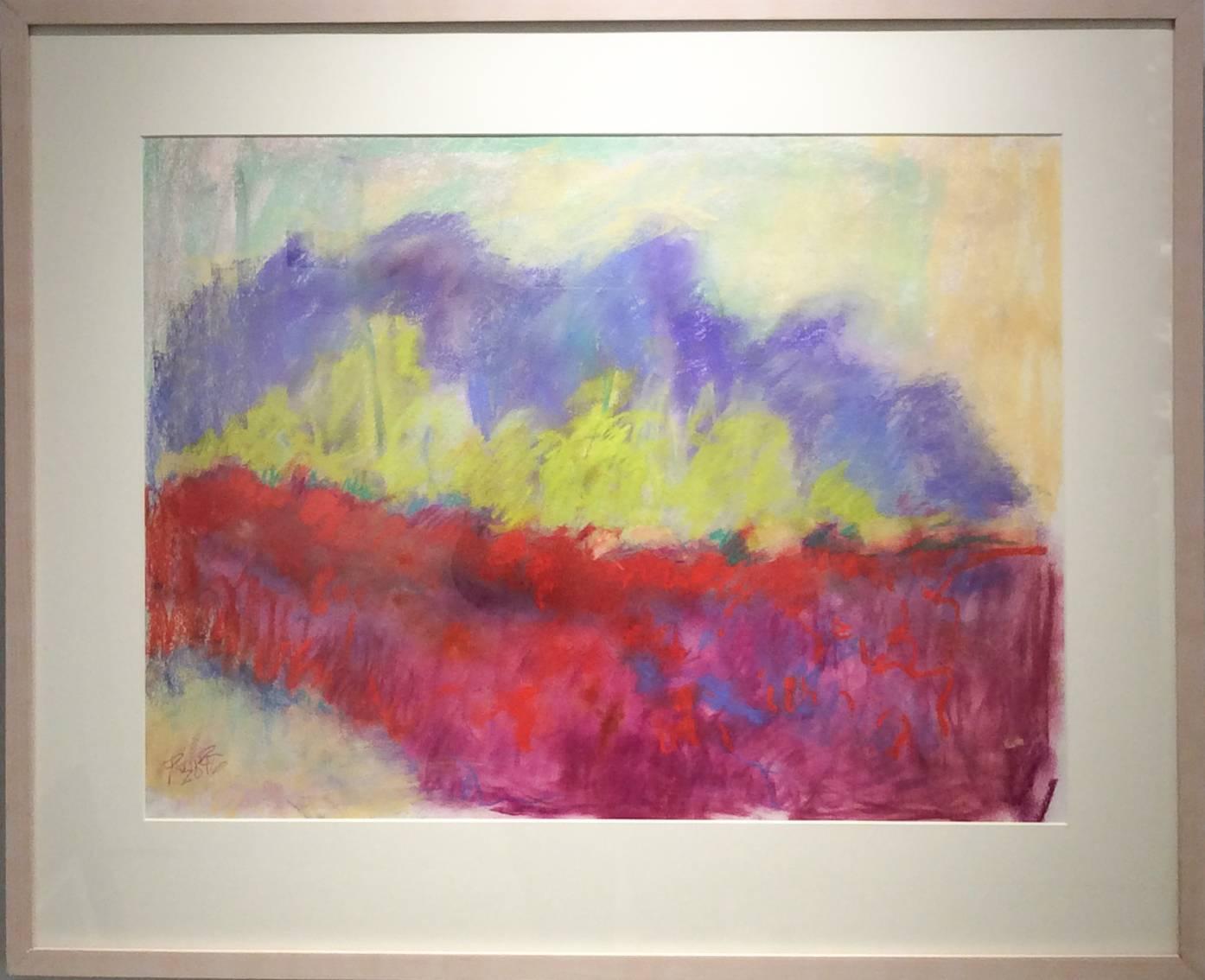Red Clover Field (Ethereal Abstracted Landscape Pastel on Paper) - Art by Nancy Rutter