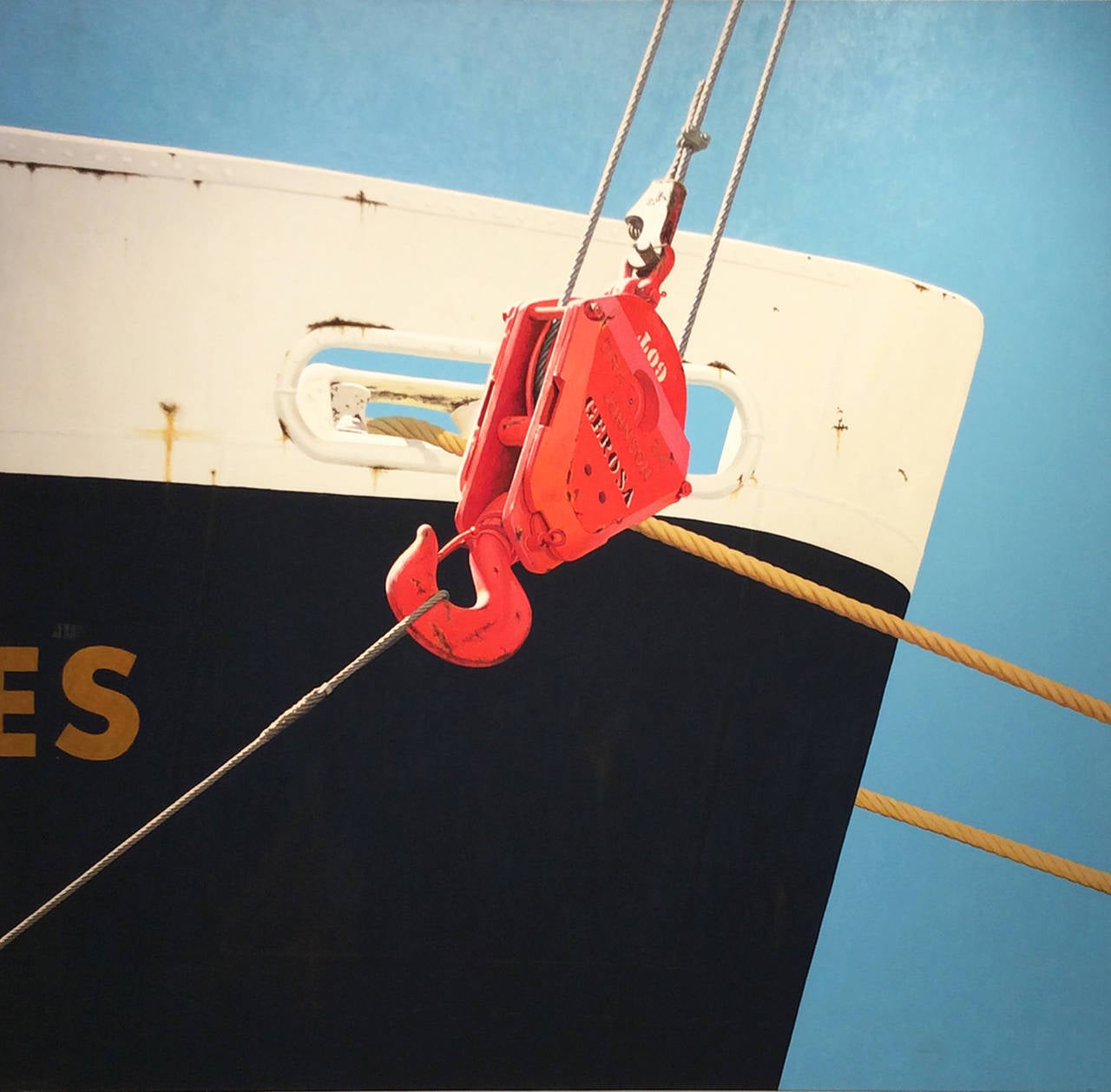Joe Richards Still-Life Painting - Gerosa (Nautical Photo Realist Painting of Industrial Ship with Red Hook)