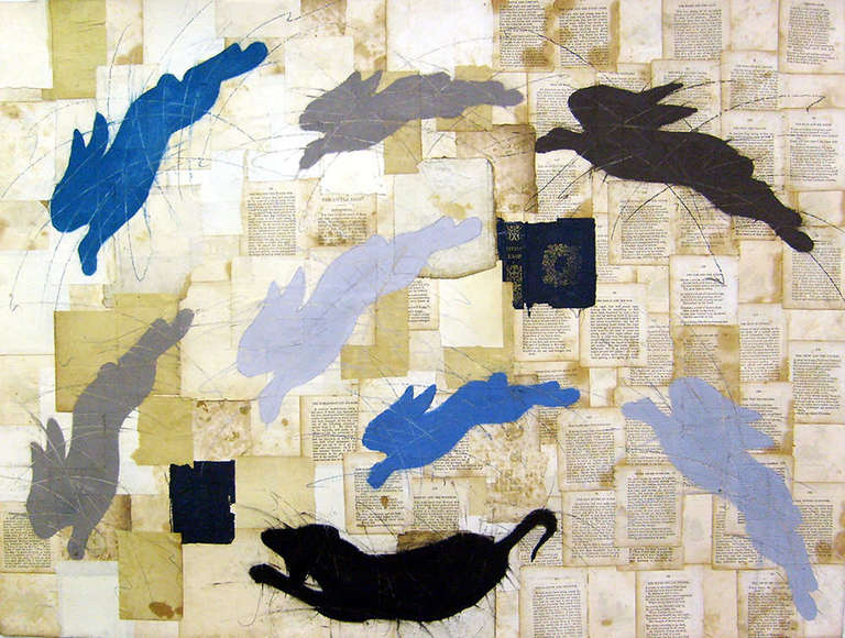 Little Esops, Many Leaps (Chalk Drawing on Vintage Book Collage Paper)