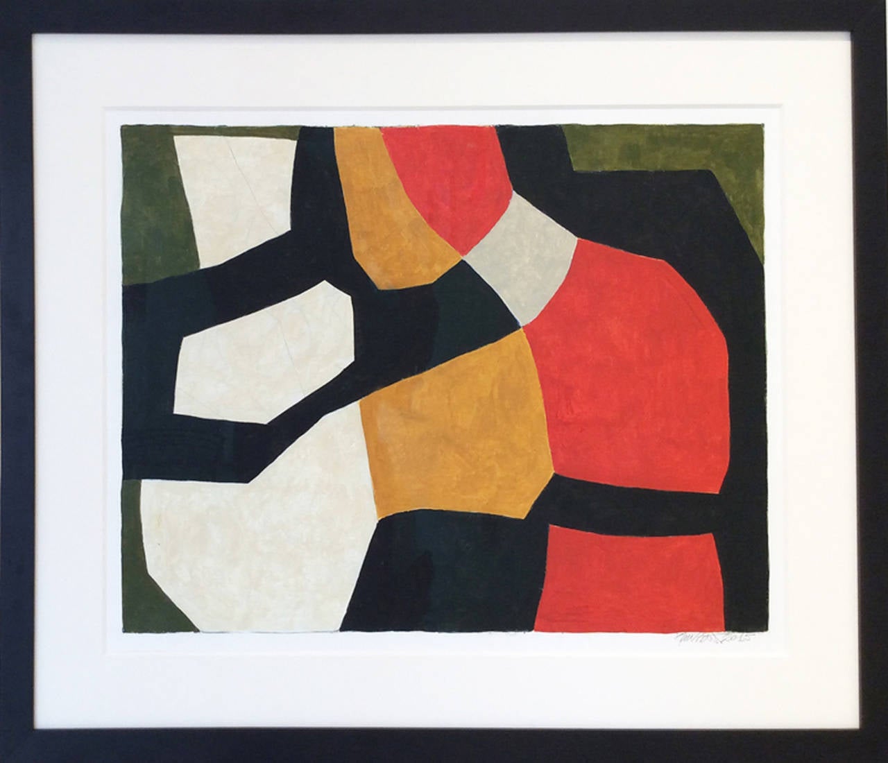 Vase : peinture abstraite moderne du milieu du siècle dernier en rouge, orange, noir et beige, encadré - Painting de Ralph Stout