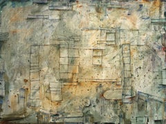 Cartography of Silence (Modern Abstract Oil Painting in Sage Green and Yellow)