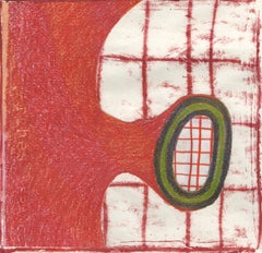 What To Do With A Grid #9B (Red and White and Avocado Green Abstract Painting)