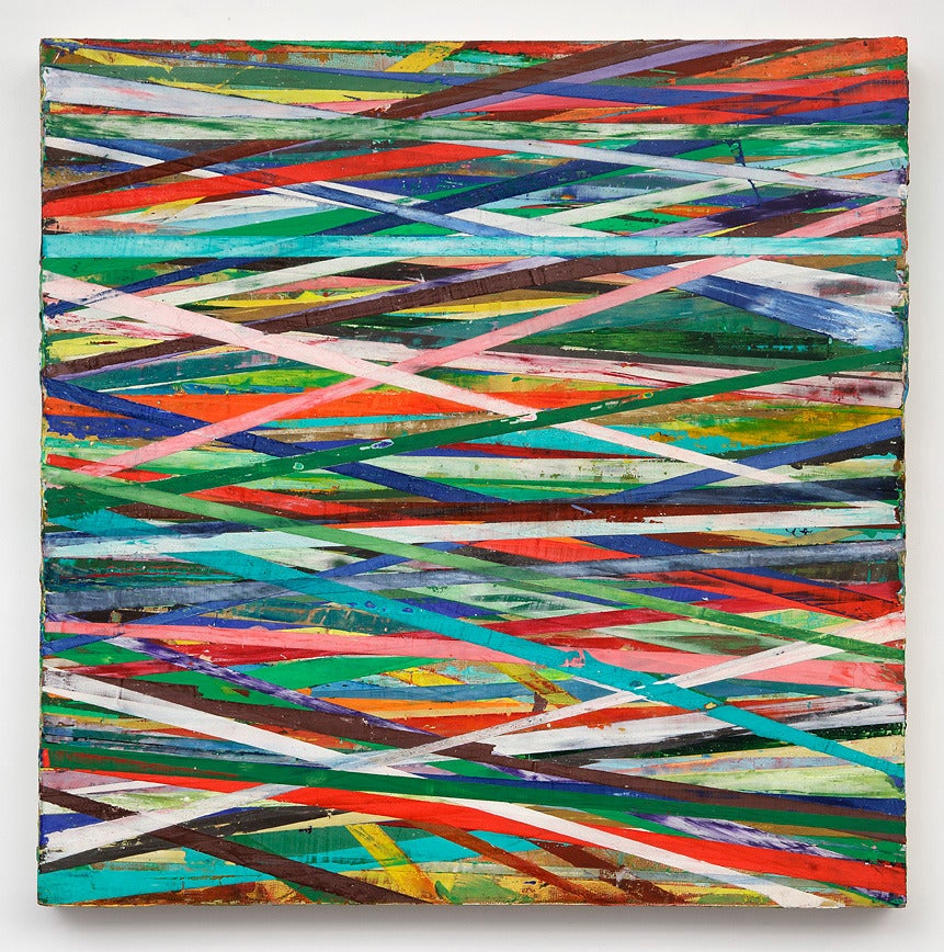 East-West (Contemporary horizontal stripe grid painting in Bold, Primary Colors) - Mixed Media Art by Vincent Pomilio