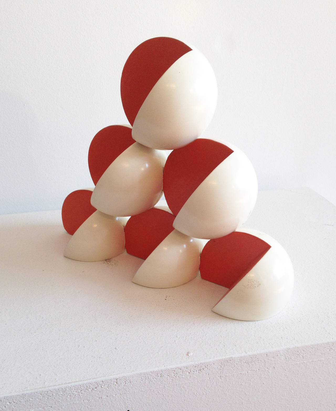 Bocce (Small Abstract Mid Century Modern Style Red & White Table Sculpture) - Brown Abstract Sculpture by Leon Smith