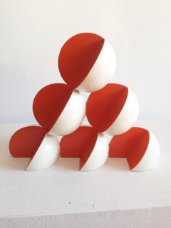 Bocce (Small Abstract Mid Century Modern Style Red & White Table Sculpture)