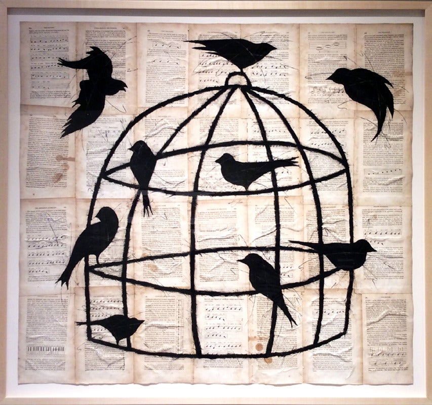 The Tremor of the Voice Caged & Uncaged (Graphic Collage of Birds in a Cage)