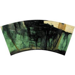 Fan Paintings #5: Modern, Abstract Expressionist Style Painting in Green & Black 4