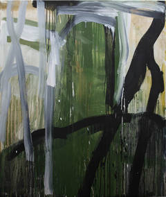 In the Beginning: Vertical Abstract Expressionist Painting in Green & Black 12