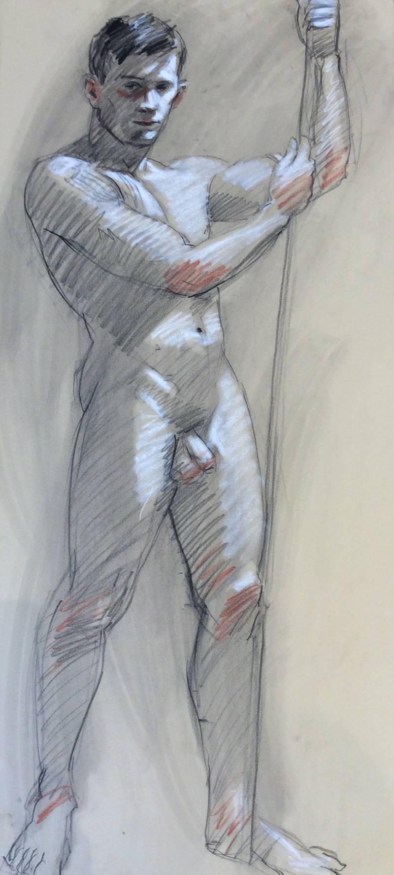 MB 801 A&B (Double Sided Figurative Charcoal Drawing of Two Male Nudes) - Modern Art by Mark Beard