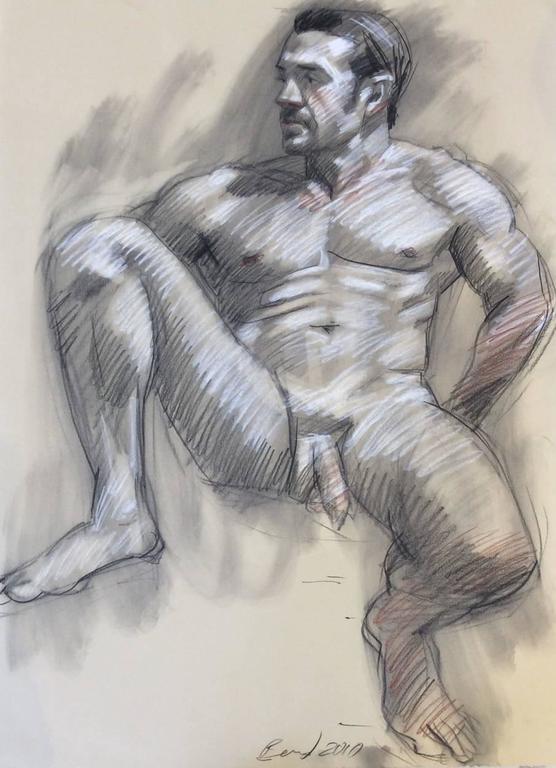 MB 803 A&B (Double Sided Figurative Charcoal Drawing, Two Seated Male Nudes) - Art by Mark Beard