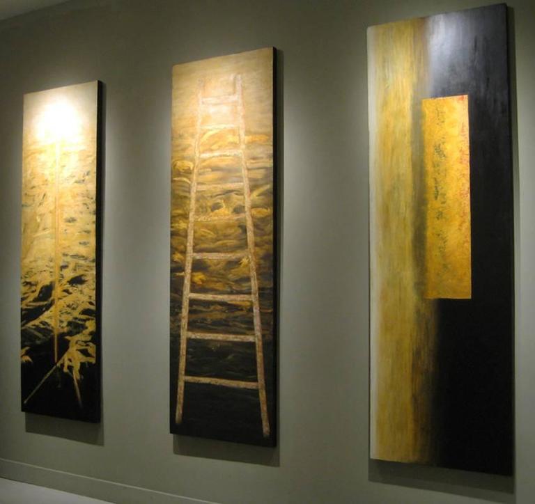 Claire Lofrese Ark (Vertical black and brassy gold abstract oil