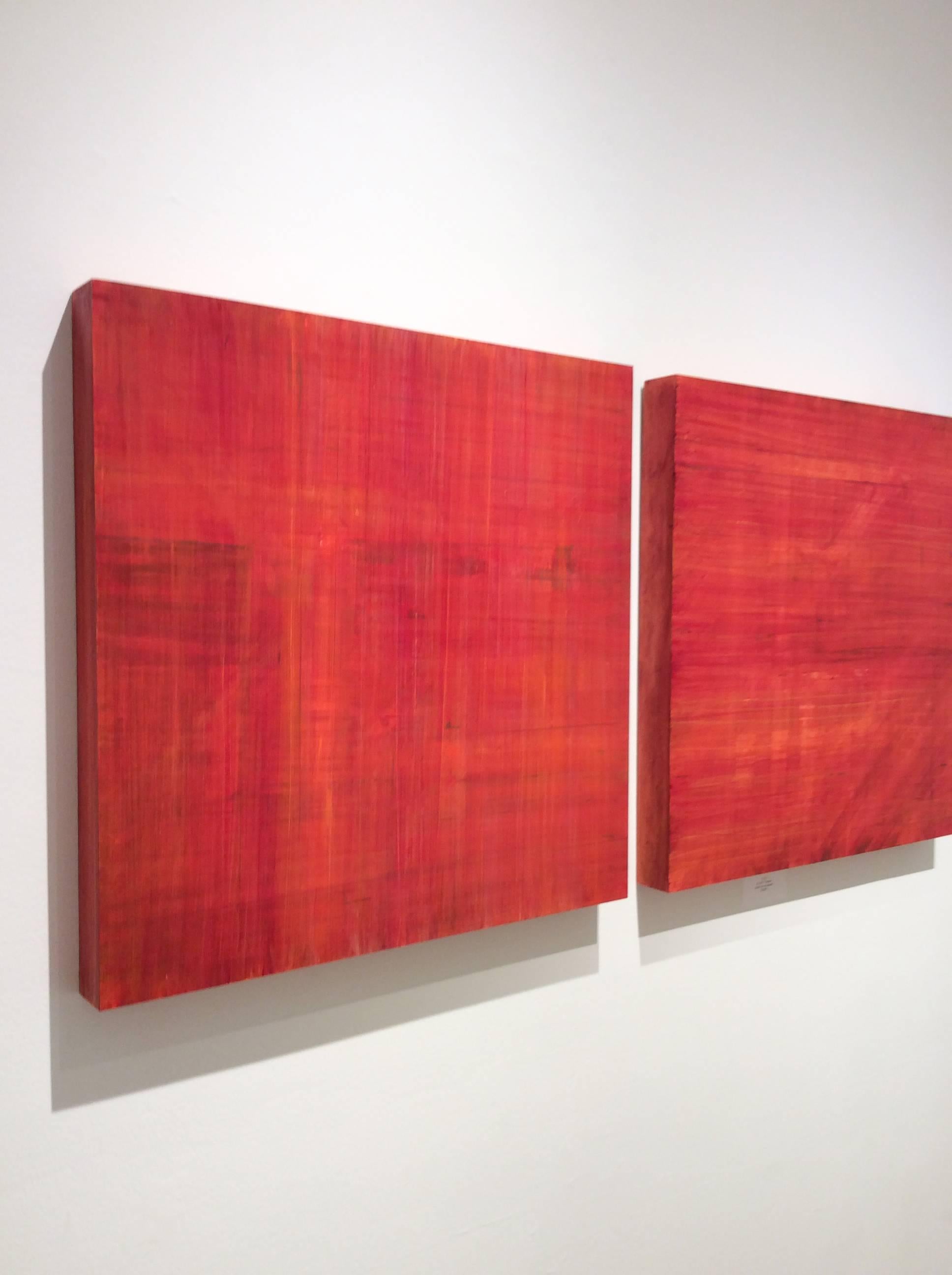 Minimalist Abstract Color Field Diptych Painting in Red and Orange (C15-3) 1