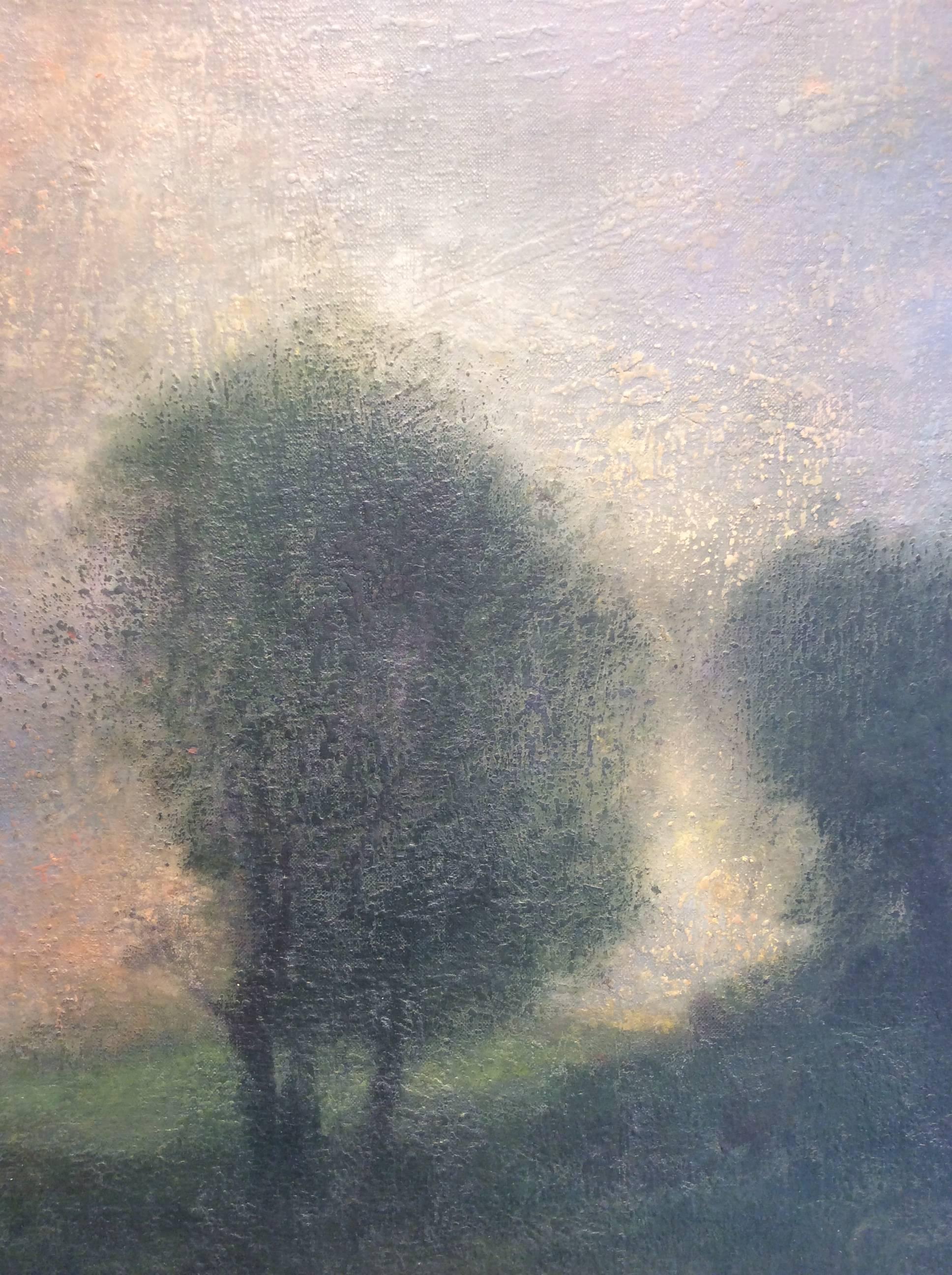 Opening No. 52 (Hudson River Landscape Oil Painting in Romanticist Style) by Leigh Palmer
Contemporary, Romanticist style landscape oil painting reminiscent of Hudson River School painters 
oil on canvas
48 x 40 x 1.5 inches

Romantic, yet modern,