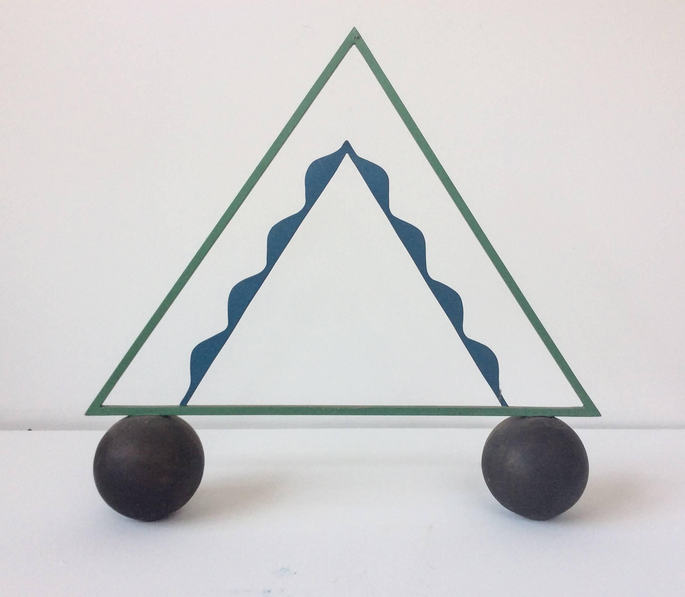 Leon Smith Abstract Sculpture - Big Top (Abstract Mid Century Modern Inspired Balancing Triangle Sculpture)