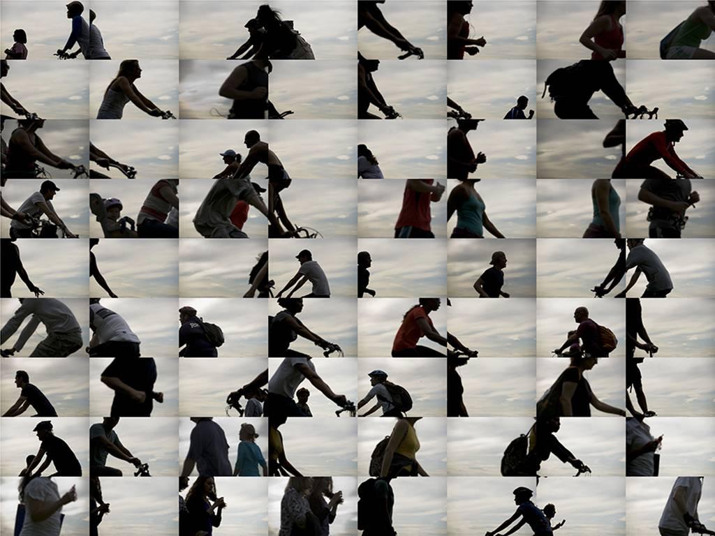 Street Dance 5 22 10 2 (Abstract Black and White Urban Grid of Bikers)