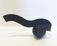 High Tide (Abstract Mid Century Modern Wave Tabletop Sculpture in Black)