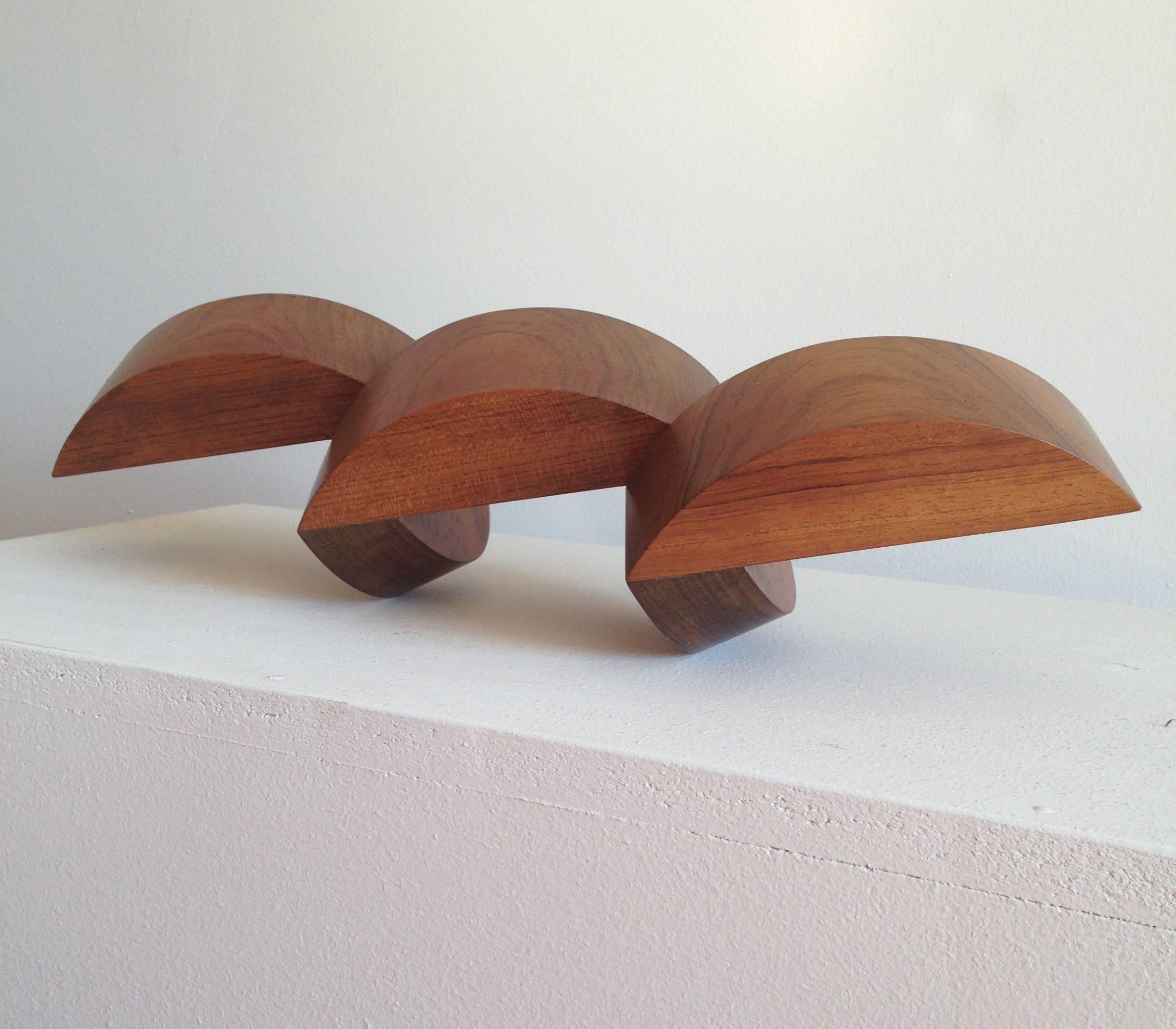 Three Segments (Small, Contemporary Mid Century Modern Inspired Wood Sculpture)