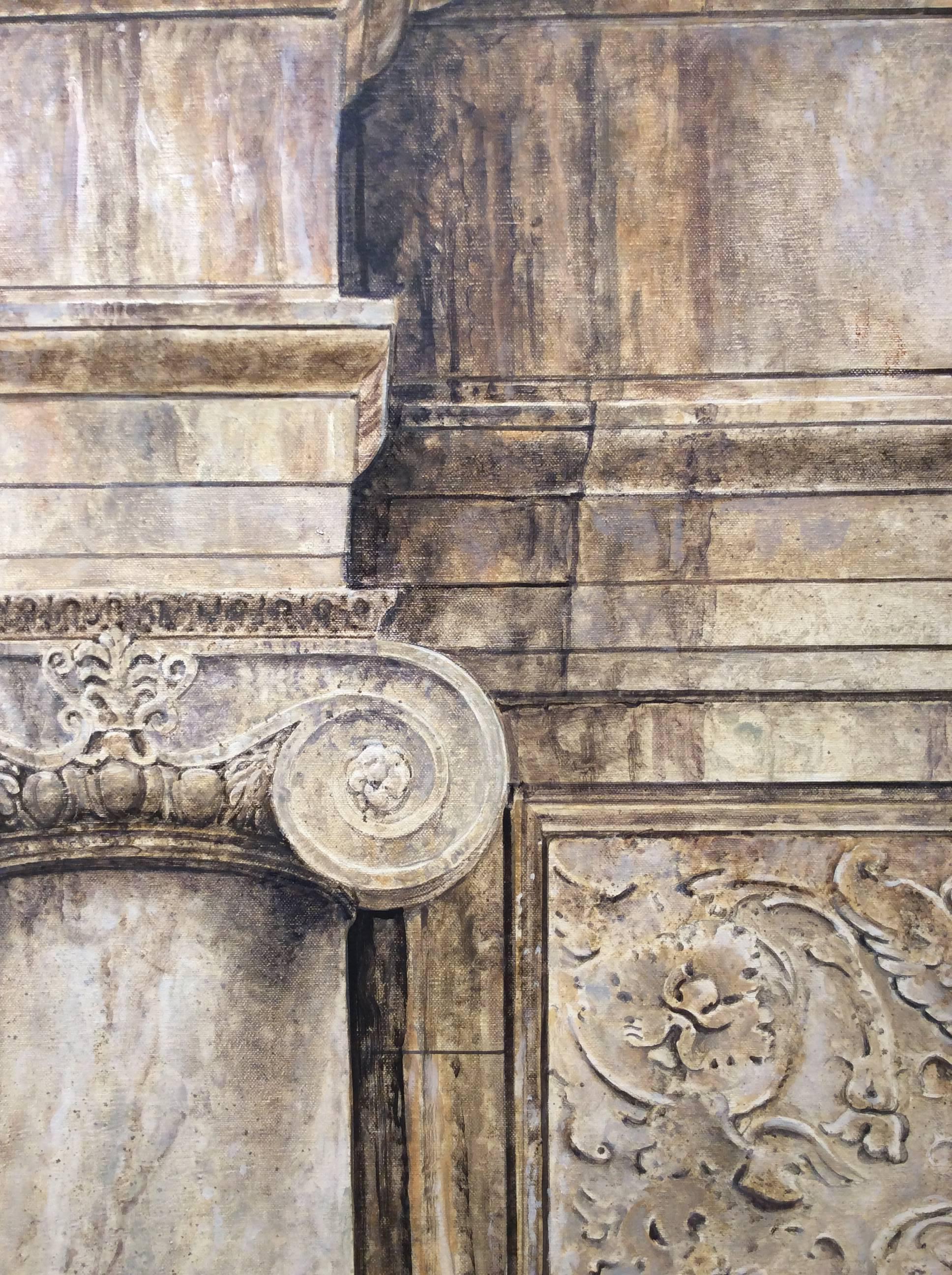 30 x 40 inches
horizontal photo realist oil painting on canvas of neo-classical architecture 

Mr. Britell's subject matter is drawn from the world of pre-modernist architecture. What he focuses on are brick facades, stonework structures and the